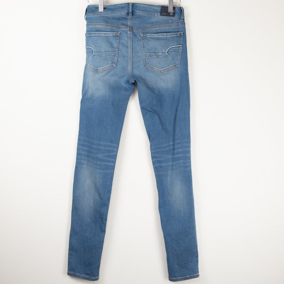 American Eagle Distressed Jeggings Denim Stretch Jeans Blue Size 6 - Picture 2 of 6
